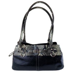Giani Bernini Black Leather Satchel Shoulder Bag Snakeskin Print Detail